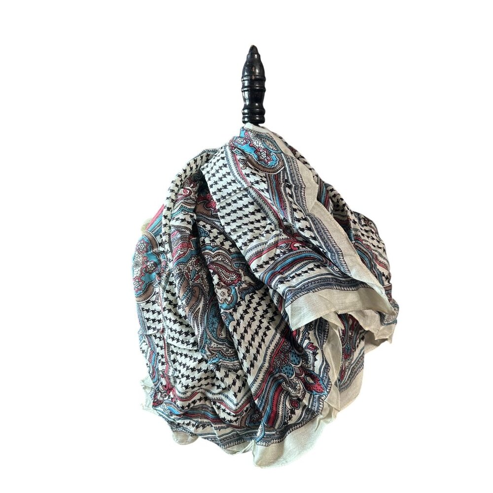 Liz Sinclair Paisley & Houndstooth Square Scarf 100% Rayon 42"x42" Multicolor